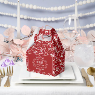 Frohe Weihnachts Feierliche Blätter Roter Vintager Geschenkschachtel