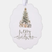 Frohe Weihnachts-Feierliche Tree-Sage-Script Ornament Karte (Links)