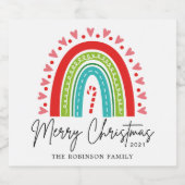 Frohe Weihnachts-Festival Regenbogen Candy Cane He Schaumweinetikett (Einzelnes Label)