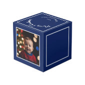 Frohe Weihnachts festliche Blue Custom Foto Würfel (Rückseite Schrägansicht)