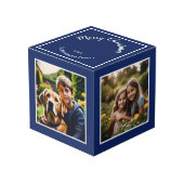 Frohe Weihnachts festliche Blue Custom Foto Würfel (Vorderseite Schrägansicht)