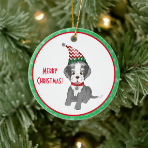 Frohe Weihnachts festliche Schnauzer Welpe Keramik Ornament