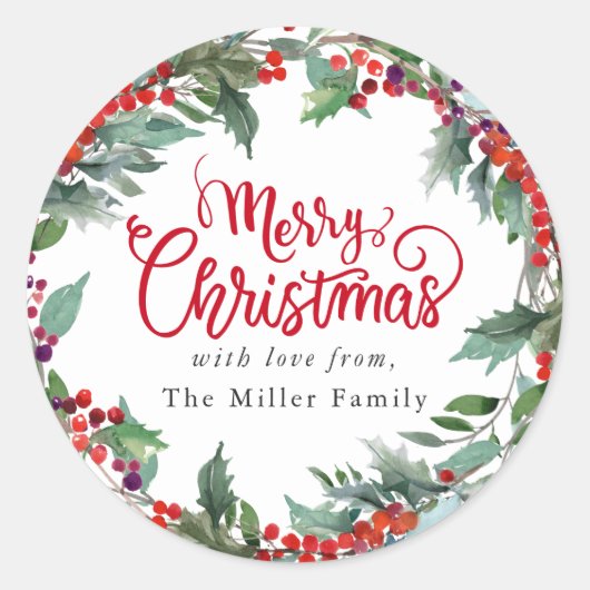 Frohe Weihnachts-festliche Winter floral Personali Runder Aufkleber (Vorderseite)