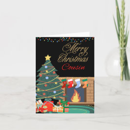 Frohe Weihnachts-Feuerplatz-Cousin Feiertagskarte