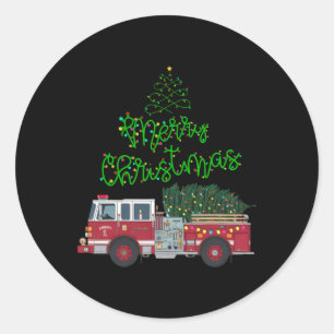 Frohe Weihnachts-Feuerwagen Xmas Tree Lights Boys Runder Aufkleber