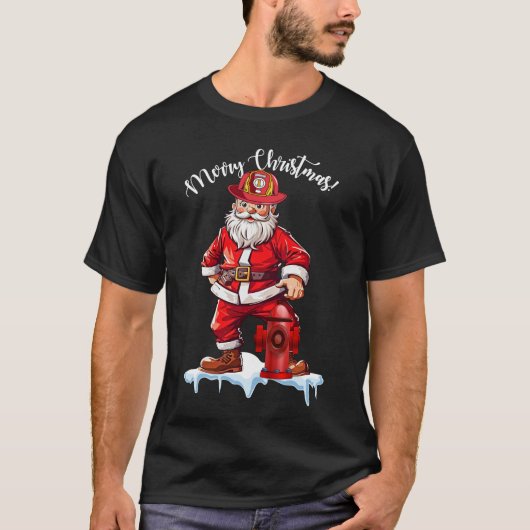 Frohe Weihnachts-Feuerwehrmann T-Shirt (Vorderseite)