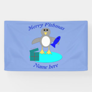 Frohe Weihnachts Fishing Pinguin Custom Banner