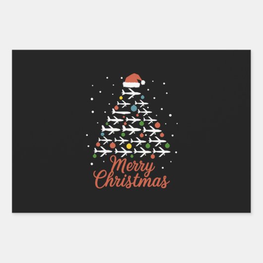 Frohe Weihnachts-Flugzeug Tree Urlaub Geschenkpapier Set (Vorderseite)