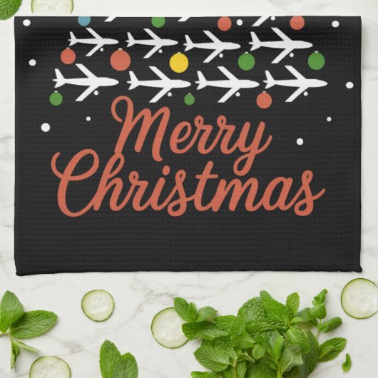 Frohe Weihnachts-Flugzeug Tree Urlaub Geschirrtuch (Gefaltet)