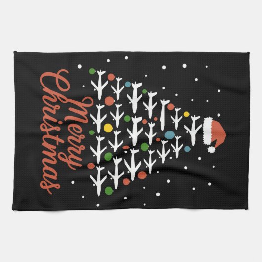 Frohe Weihnachts-Flugzeug Tree Urlaub Geschirrtuch (Horizontal)