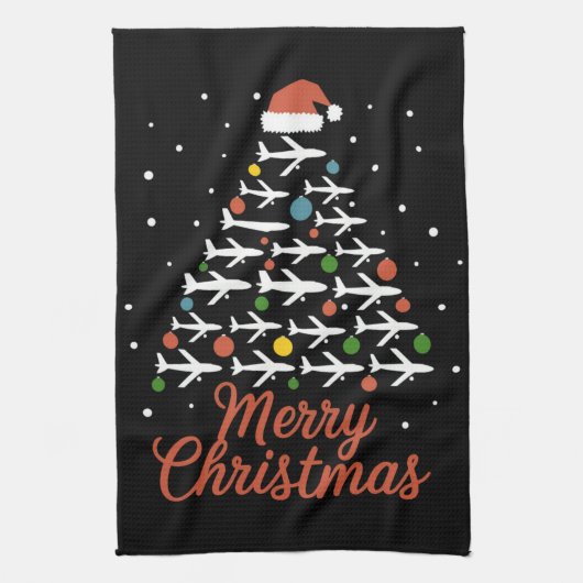 Frohe Weihnachts-Flugzeug Tree Urlaub Geschirrtuch (Vertikal)