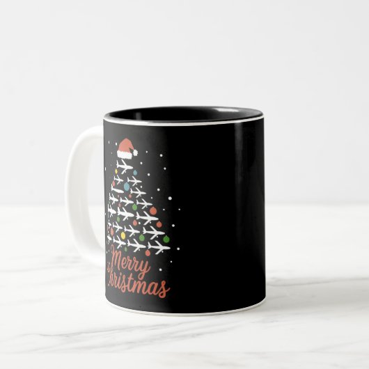 Frohe Weihnachts-Flugzeug Tree Urlaub Zweifarbige Tasse (Vorderseite Links)