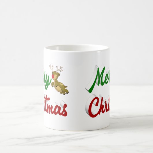 Frohe Weihnachts-Flying Rentier-Halbskript Kaffeetasse (Mittel)