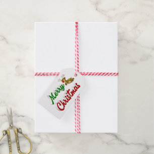 Frohe Weihnachts-Flying Rentier Rot-Grün-Skript Geschenkanhänger
