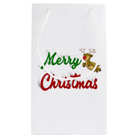 Frohe Weihnachts-Flying Rentier Rot-Grün-Skript Kleine Geschenktüte (Rückseite)