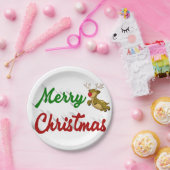 Frohe Weihnachts-Flying Rentier Rot-Grün-Skript Pappteller (Party)