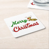 Frohe Weihnachts-Flying Rentier Rot-Grün-Skript Rechteckiger Pappuntersetzer (angewinkelt)