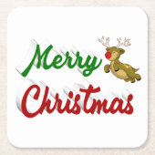 Frohe Weihnachts-Flying Rentier Rot-Grün-Skript Rechteckiger Pappuntersetzer (Vorderseite)