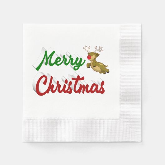 Frohe Weihnachts-Flying Rentier Rot-Grün-Skript Serviette (Vorderseite)