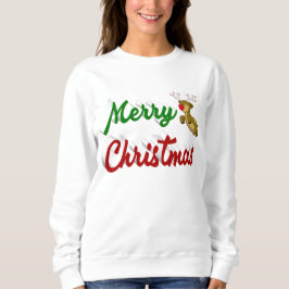 Frohe Weihnachts-Flying Rentier Rot-Grün-Skript Sweatshirt