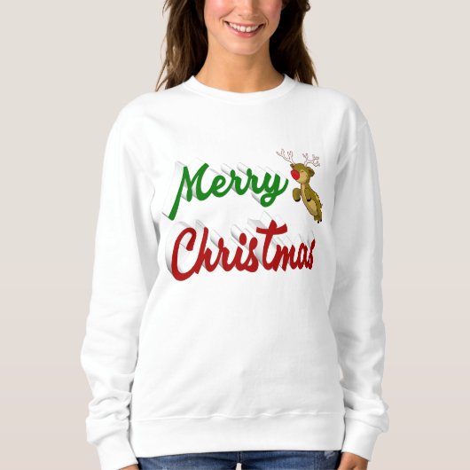 Frohe Weihnachts-Flying Rentier Rot-Grün-Skript Sweatshirt (Vorderseite)