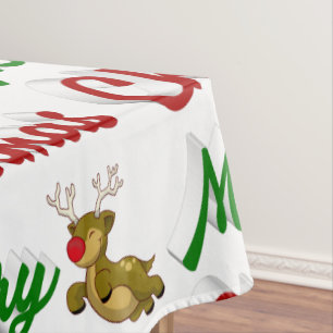 Frohe Weihnachts-Flying Rentier Rot-Grün-Skript Tischdecke