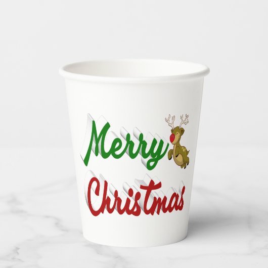 Frohe Weihnachts-Flying-Rentier-Skript Pappbecher (Rückseite)