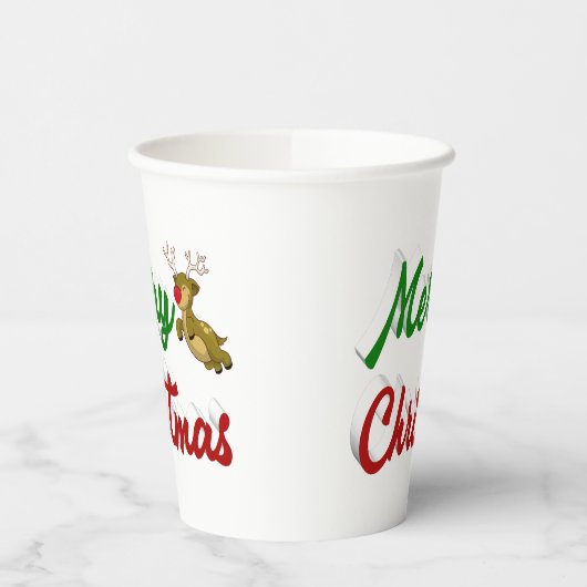 Frohe Weihnachts-Flying-Rentier-Skript Pappbecher (Links)