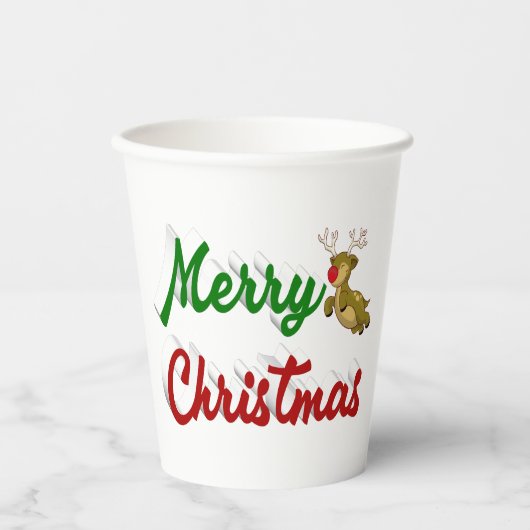 Frohe Weihnachts-Flying-Rentier-Skript Pappbecher (Vorderseite)