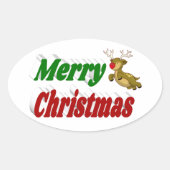 Frohe Weihnachts-Flying Rentier-Typografie Ovaler Aufkleber (Vorderseite)
