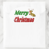 Frohe Weihnachts-Flying Rentier-Typografie Ovaler Aufkleber (Tasche)