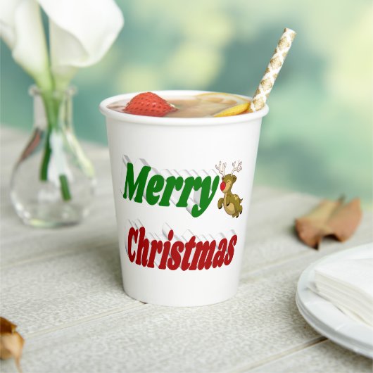 Frohe Weihnachts-Flying Rentier-Typografie Pappbecher (In Situ)