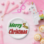 Frohe Weihnachts-Flying Rentier-Typografie Pappteller (Party)