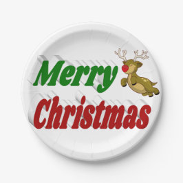 Frohe Weihnachts-Flying Rentier-Typografie Pappteller