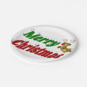 Frohe Weihnachts-Flying Rentier-Typografie Pappteller (Schrägansicht)