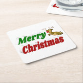 Frohe Weihnachts-Flying Rentier-Typografie Rechteckiger Pappuntersetzer (angewinkelt)