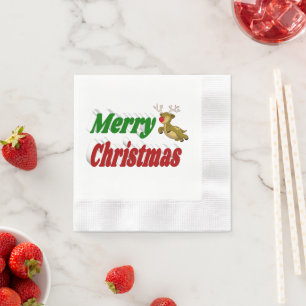 Frohe Weihnachts-Flying Rentier-Typografie Serviette