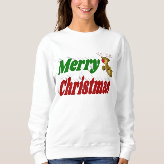 Frohe Weihnachts-Flying Rentier-Typografie Sweatshirt (Vorderseite)