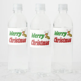Frohe Weihnachts-Flying Rentier-Typografie Wasserflaschenetikett