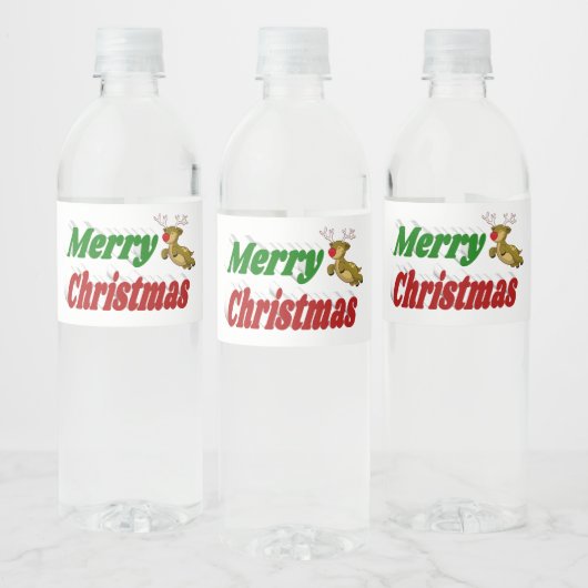 Frohe Weihnachts-Flying Rentier-Typografie Wasserflaschenetikett (Flaschen)