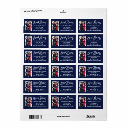 Frohe Weihnachts-Foto 4-Line Rücksendeadresse Etik Adressaufkleber (Vorne)