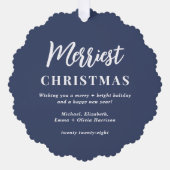 Frohe Weihnachts-Foto Blue Holiday Ornament Karte (Vorderseite)