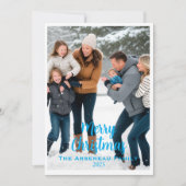 Frohe Weihnachts-Foto Blue Personalize Feiertagskarte (Vorderseite)