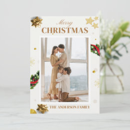 Frohe Weihnachts Foto Classic Gold Holiday Card Feiertagskarte