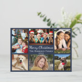 Frohe Weihnachts Foto Collage Blue Feiertagskarte (Stehend Vorderseite)