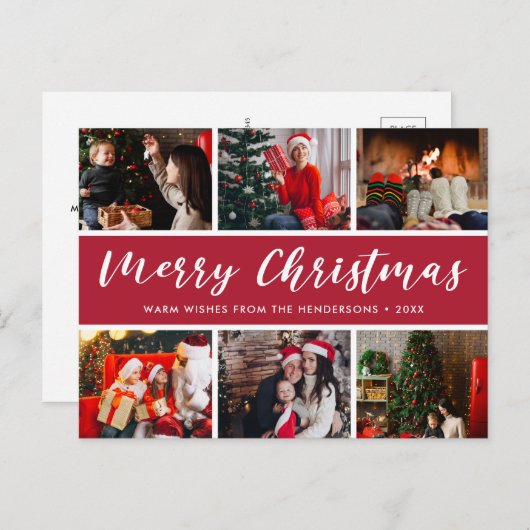 Frohe Weihnachts Foto Collage Calligraphie Postkarte (Vorne/Hinten)