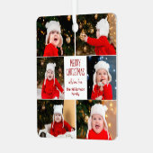 Frohe Weihnachts Foto Collage Niedlich Red Script Ornament Aus Metall (Vorderseite links)