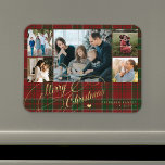 Frohe Weihnachts-Foto Collage rustikal kariert Magnet<br><div class="desc">Elegante stilvolle Frohe Weihnachten Imitate Gold klassische Kalligraphie Drehbuch fünf Fotos rot karierte tartan rustikalen Magneten mit Ihrem benutzerdefinierten personalisierten Text.</div>