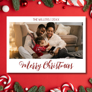 Frohe Weihnachts-Foto Familie Deep Burgundy Text Feiertagskarte