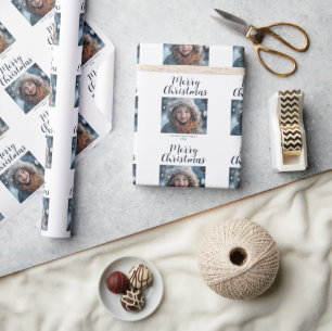 Frohe Weihnachts-Foto Familie Moderner Weißer Urla Geschenkpapier
